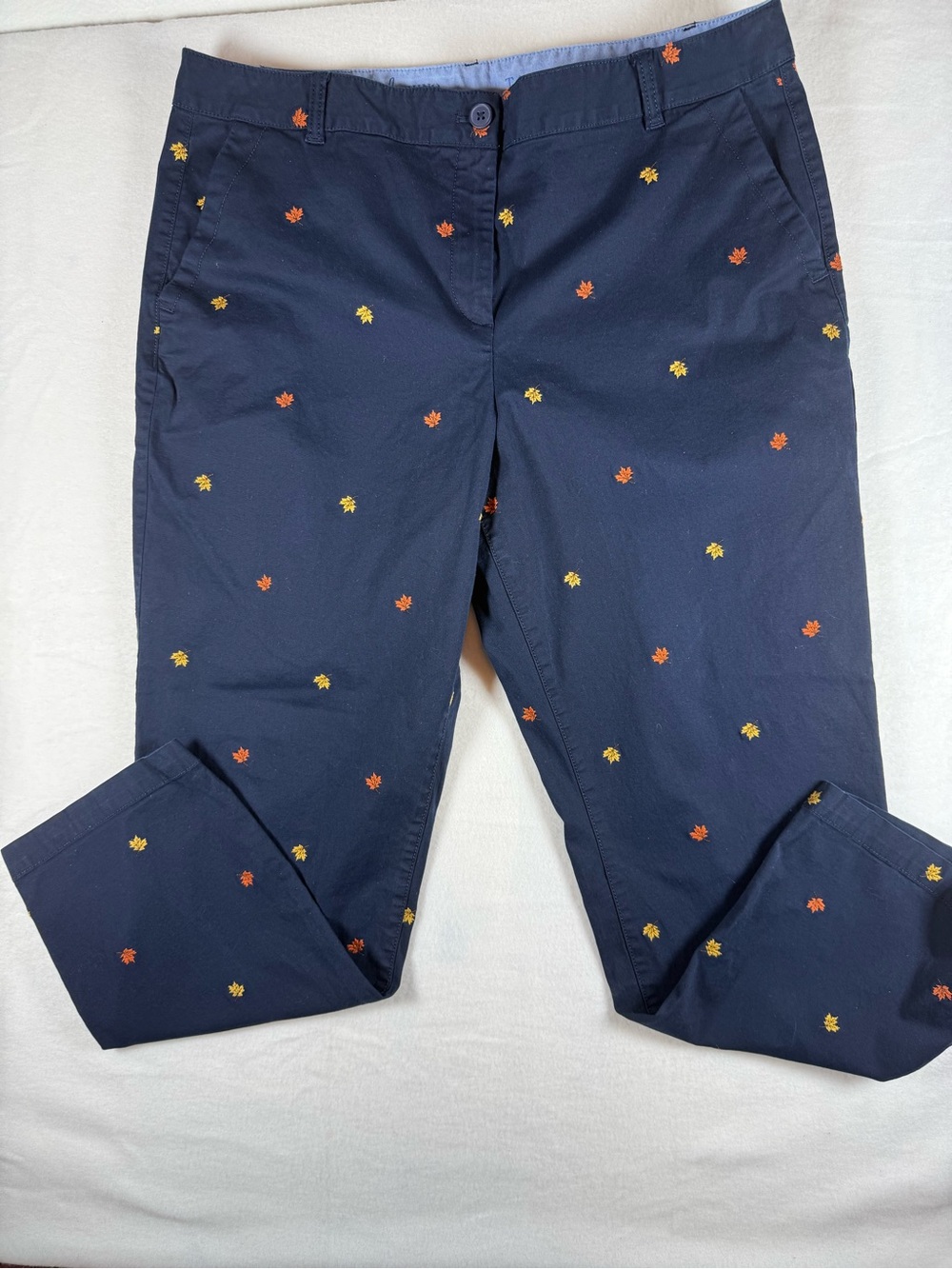 Talbots Weekend Chino Navy with Gold and Orange Fall Leafs Size 16